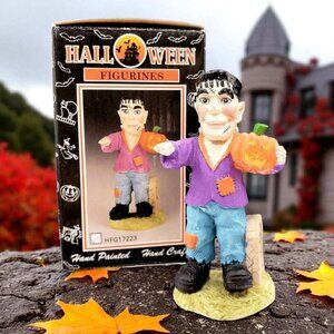 Vintage Frankenstein Monster Figurine Tombstone Halloween  1970s Pumpkin FHW